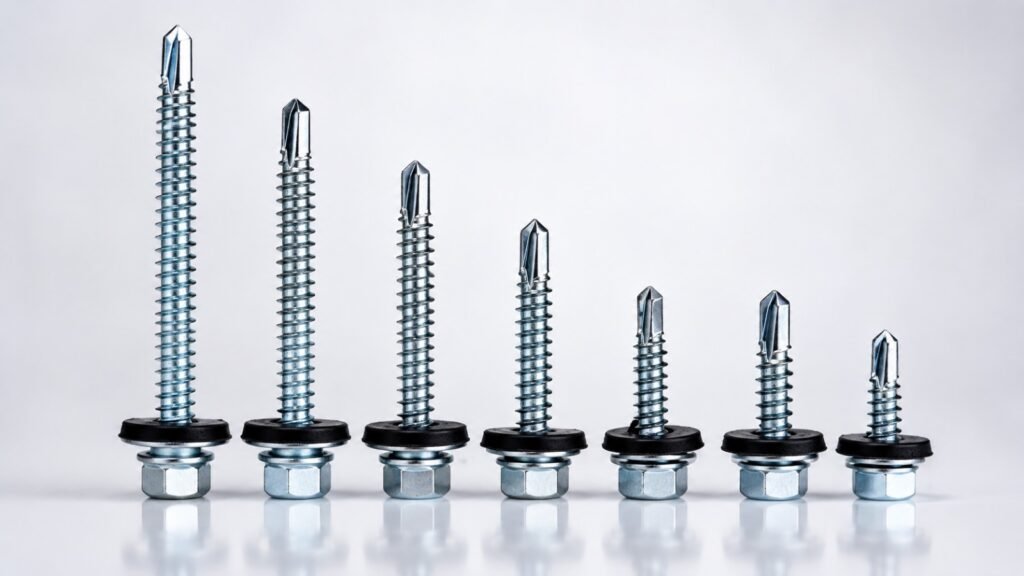 Hex head self drilling screws showing durable drill point and head design