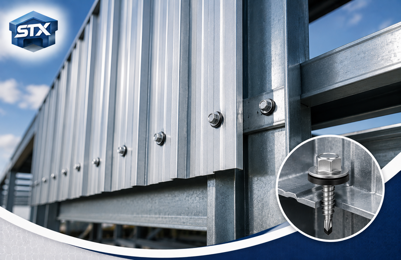 Zinc Coated (Hex) Self Drilling Screw fixing metal sheet to steel frame