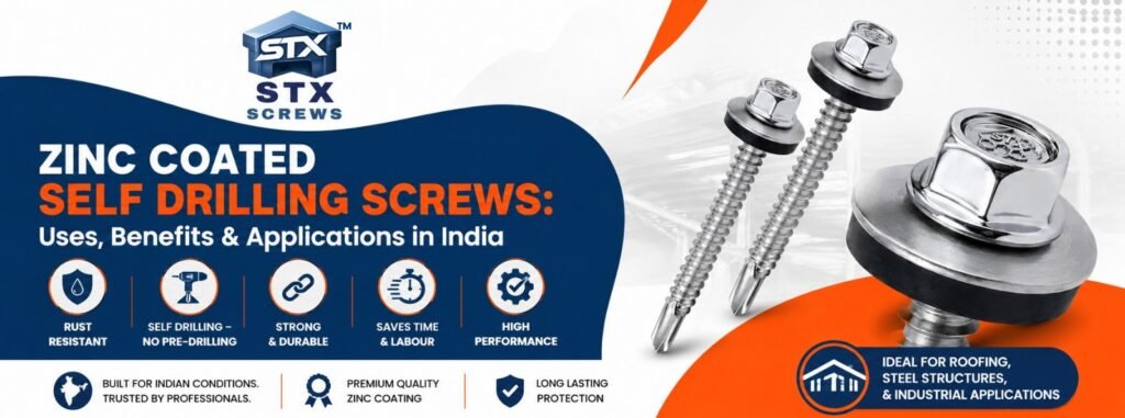 Zinc coated self drilling screw for roofing and metal applications in India