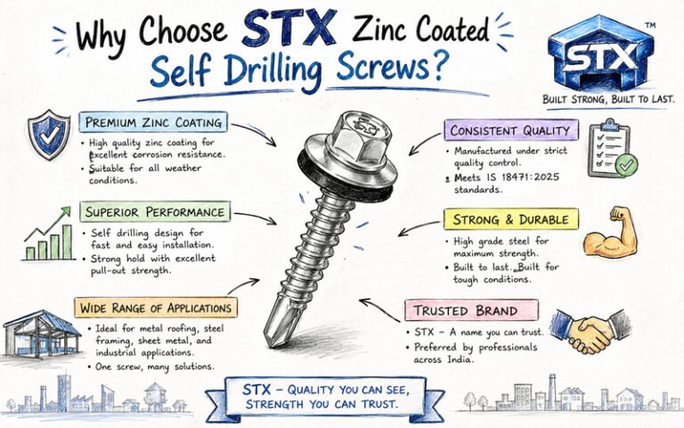 STX zinc coated self drilling screws with corrosion protection, durability and multiple applications